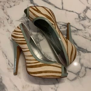 Kathryn Amberleigh zebra stripe pony hair pumps